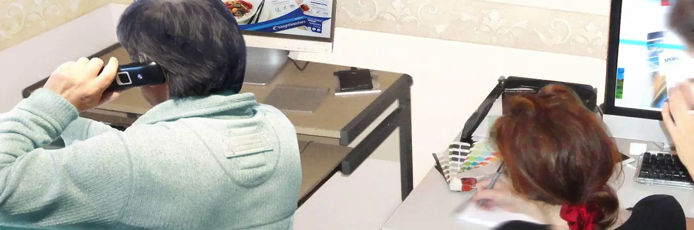 Some of the design team inside G3 Creative studio at. 7 Woodside Crescent, Charing Cross, Glasgow.